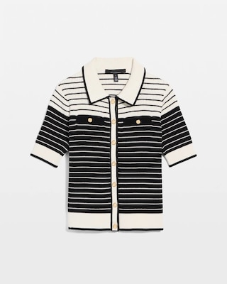 Collared Striped Cotton Cardigan click to view larger image.