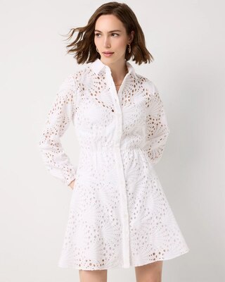 Eyelet Long Sleeve Cotton Dress click to view larger image.