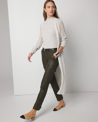 Petite Mid-Rise Tapered Cargo Coated Jeans