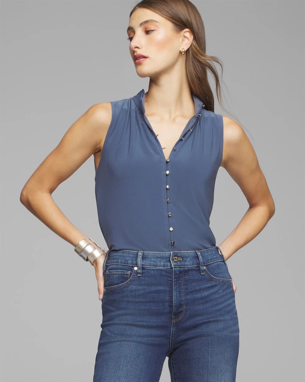 Matte Jersey Button Front Shell Top