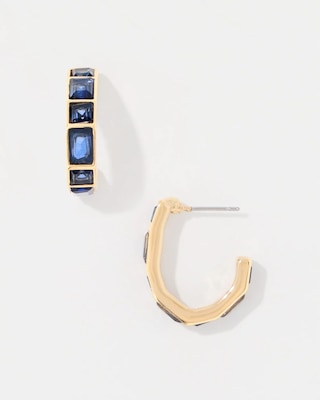 Dark Blue Glass Stone Hoop Earrings