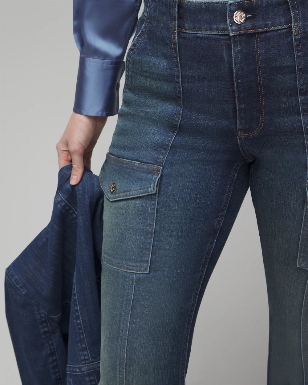 Curvy High-Rise Everyday Soft Denim  Cargo Skinny Flare Jeans click to view larger image.