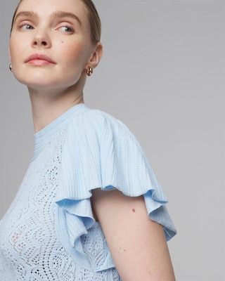 Lace Stitch Ruffle Sleeve Sweater
