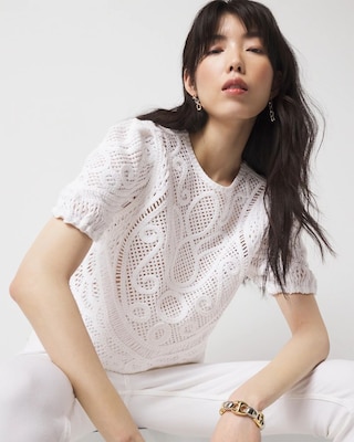 Puff Sleeve Crochet Sweater