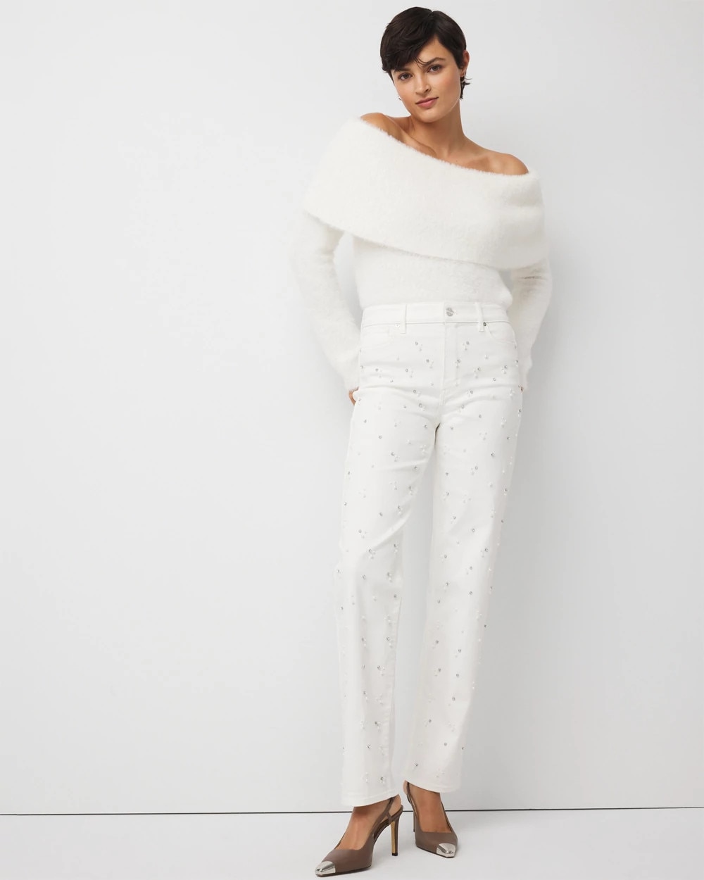 Rhinestone + Glass Pearl Extra High Rise Straight Jean