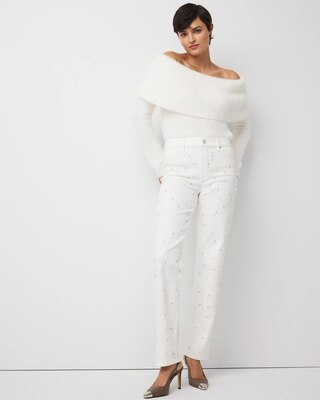 Rhinestone + Glass Pearl Extra High Rise Straight Jean