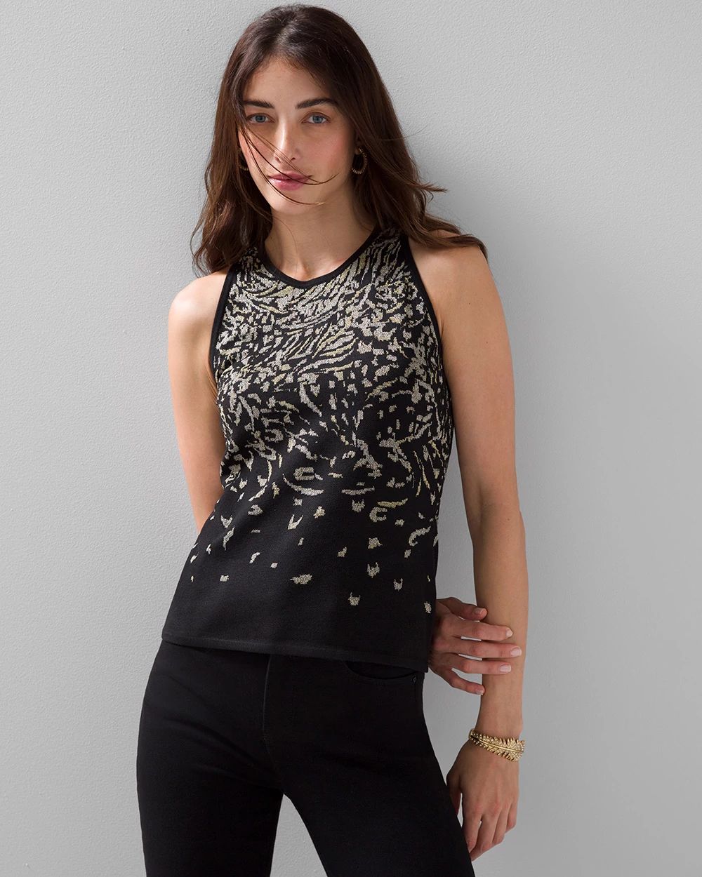 Metallic jacquard crewneck top