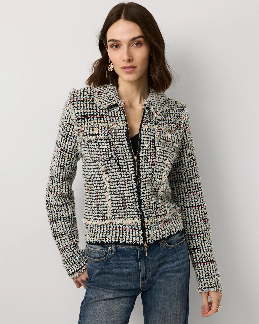 Shimmery Tweed Sweater Jacket