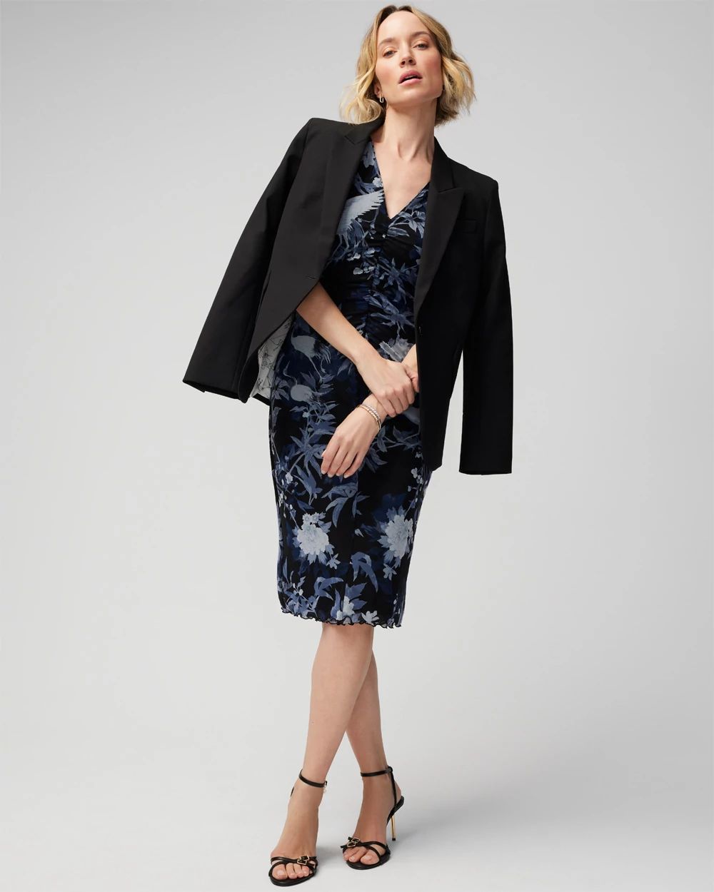 Shirred Mesh Midi Dress
