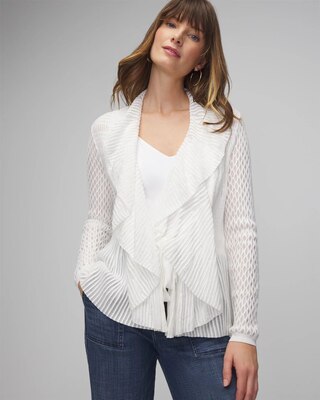 Petite Long Sleeve Pointelle Peplum Cardigan