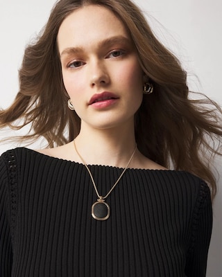 Black Textured Leather Pendant Necklace