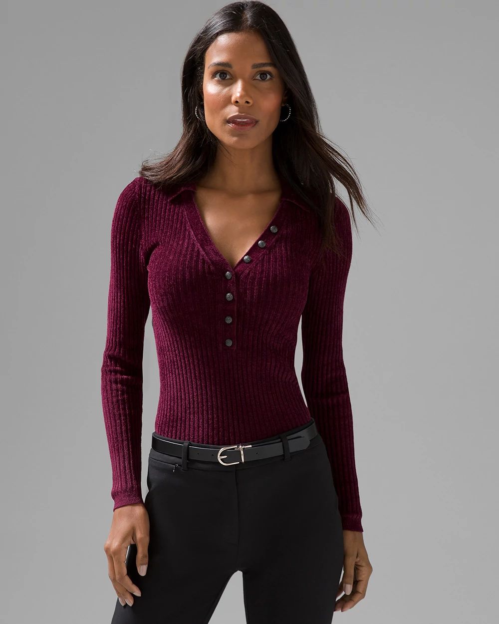 Chenille Henley Sweater