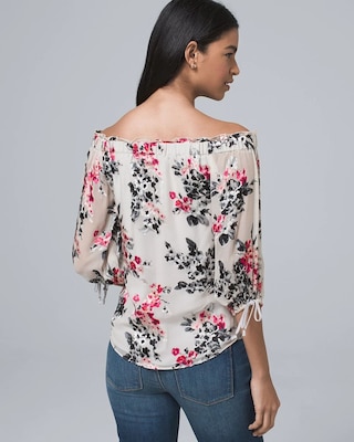 Silk-Blend Floral Burnout Off-the-Shoulder Blouse