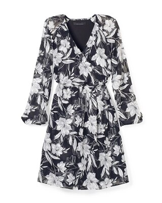 Long-Sleeve V-Neck Jacquard A-Line Dress