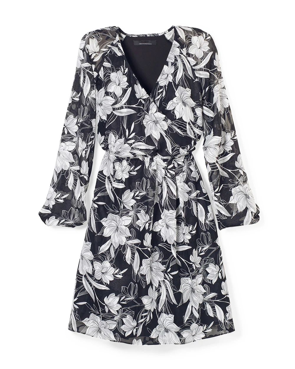 Long-Sleeve V-Neck Jacquard A-Line Dress