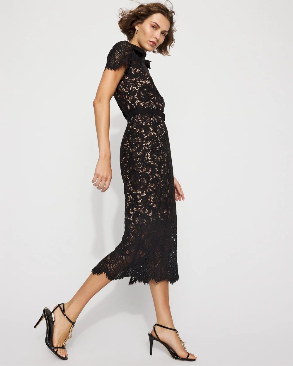 Button-Front Lace Midi Dress