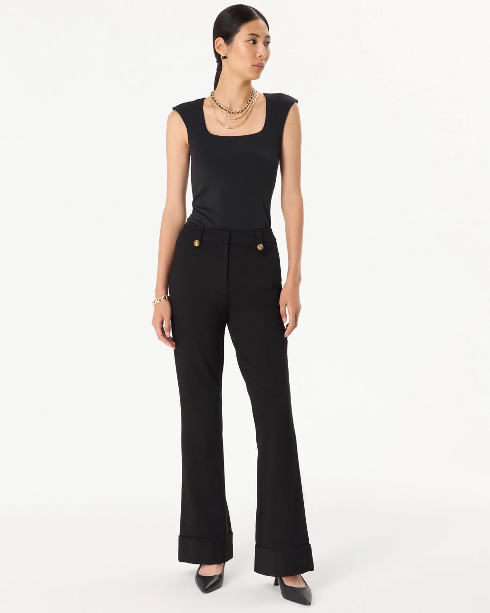 Petite High-Rise Button Detail Piper Flare Pant