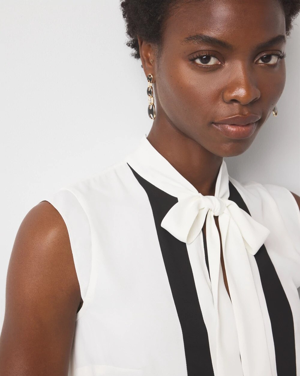 Colorblock Tie-Neck Shell - image 3