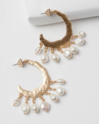 Goldtone and Freshwater Pearl Drop Hoop Earrings