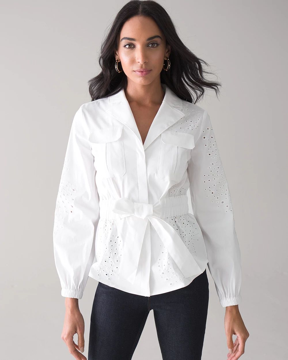 Petite Tie-Waist Embroidered Poplin Shirt click to view larger image.