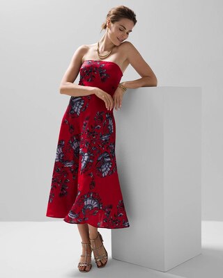 Strapless Linen Midi Dress