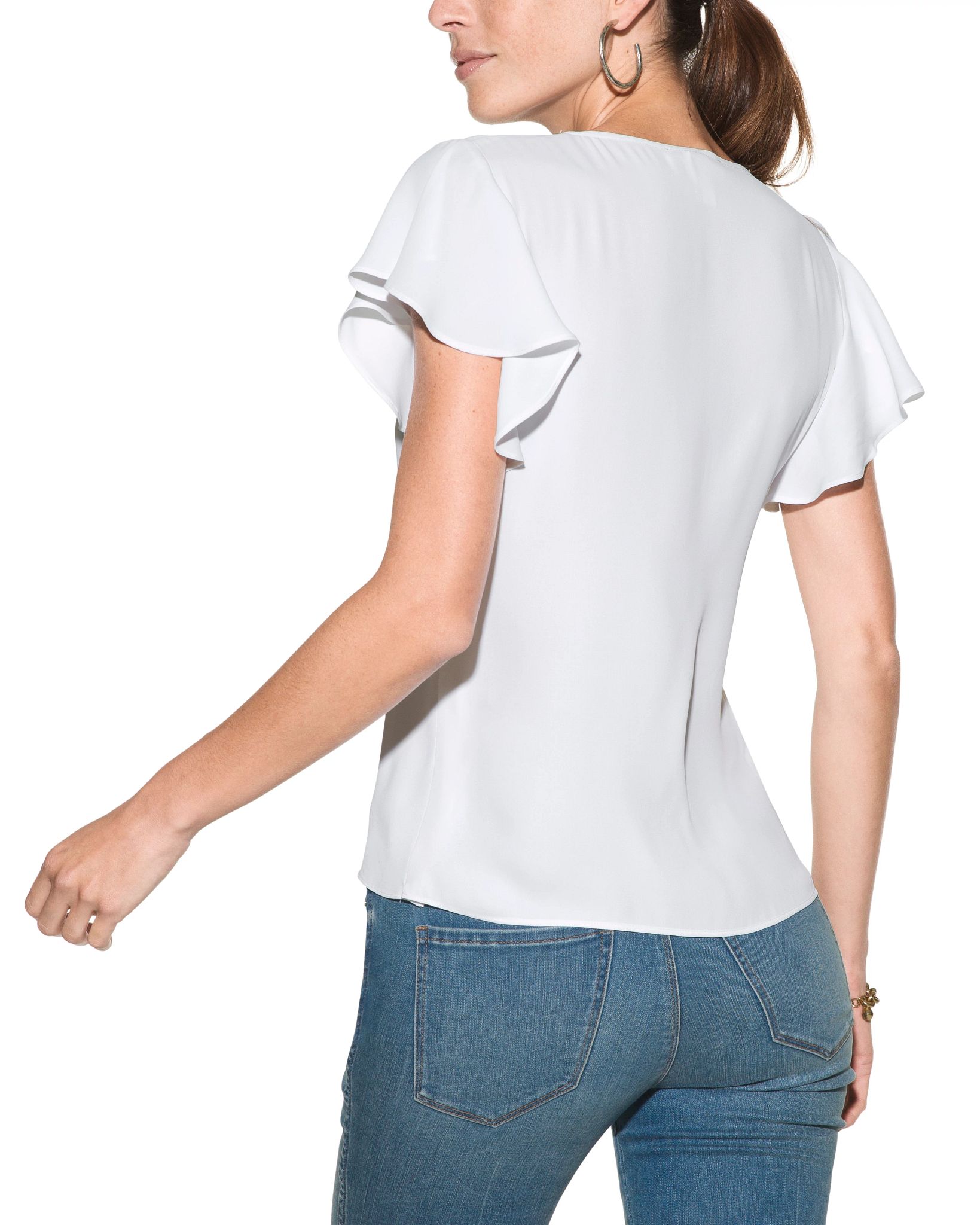Outlet WHMB Flutter-Sleeve Scallop-Trim Blouse