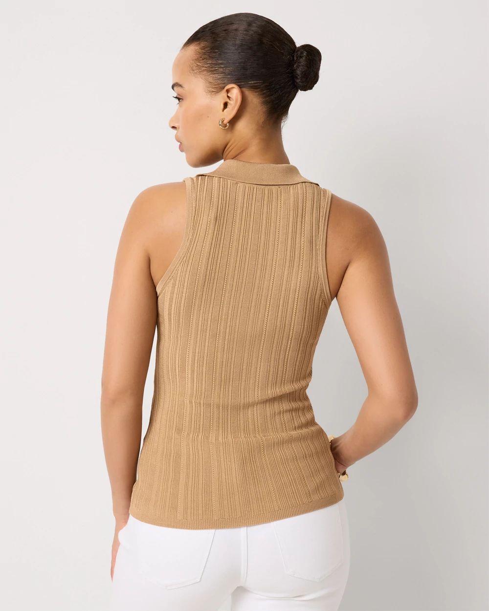 Half Zip Rib Halter Sweater Tank