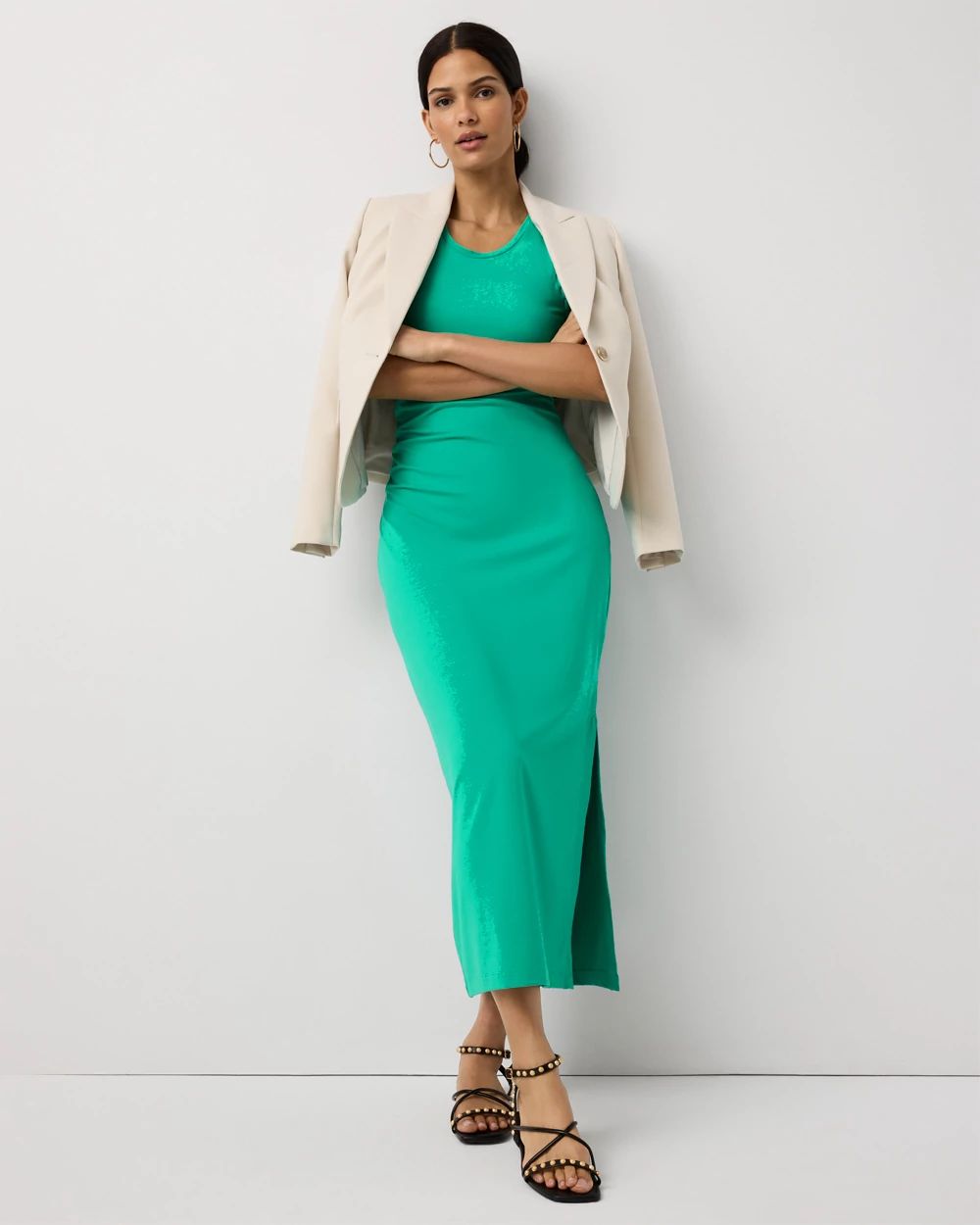 Ruched Sleeveless Midi Dress