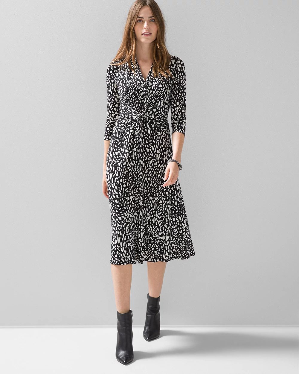 3/4 Sleeve Matte Jersey Twist Front Dress