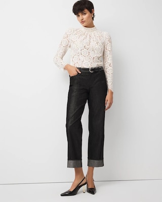 Lurex Mid Rise Straight Ankle Jean