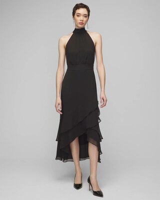 Halter Ruffle Blouson Midi Dress