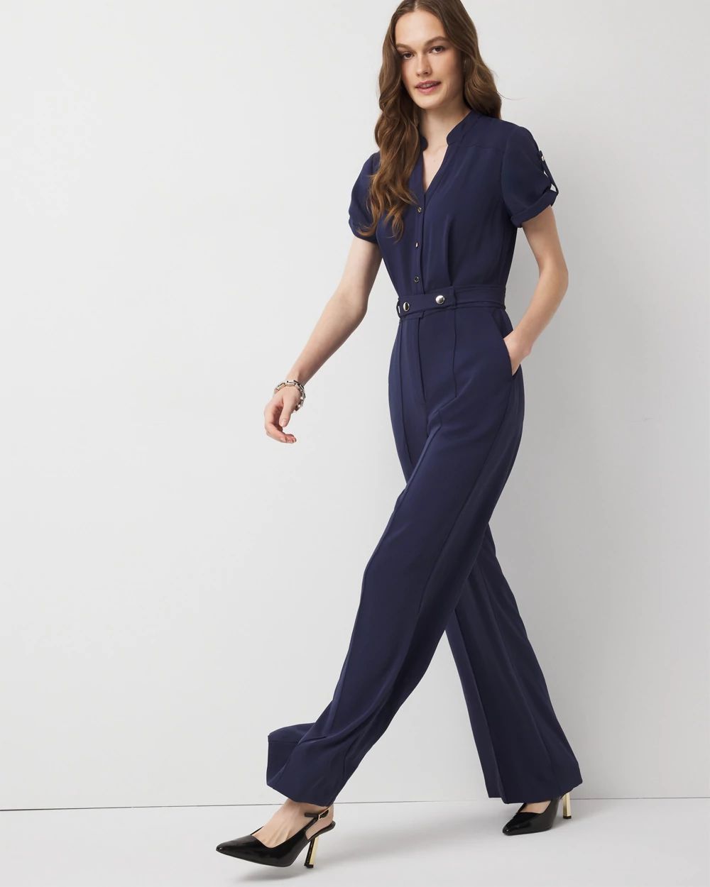 Button Front Crepe Jumpsuit