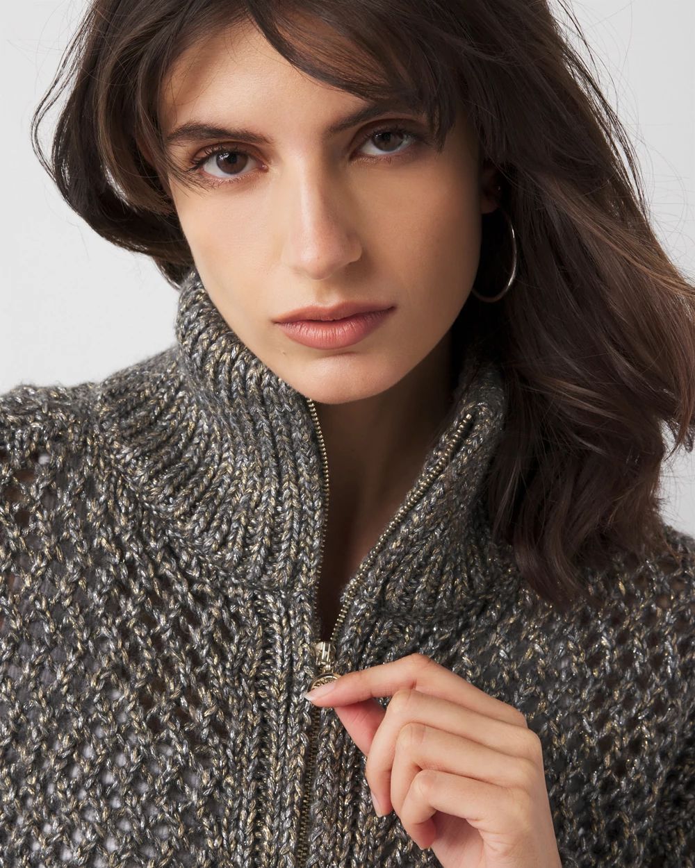 Open Stitch Zip-Up Cardigan