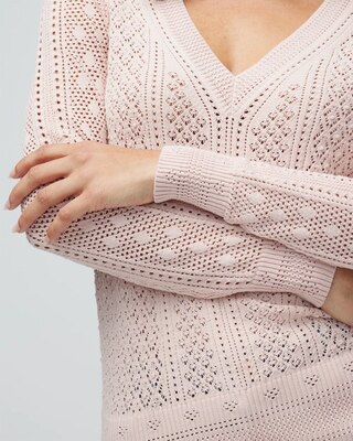 Long Sleeve Pointelle V-Neck Pullover