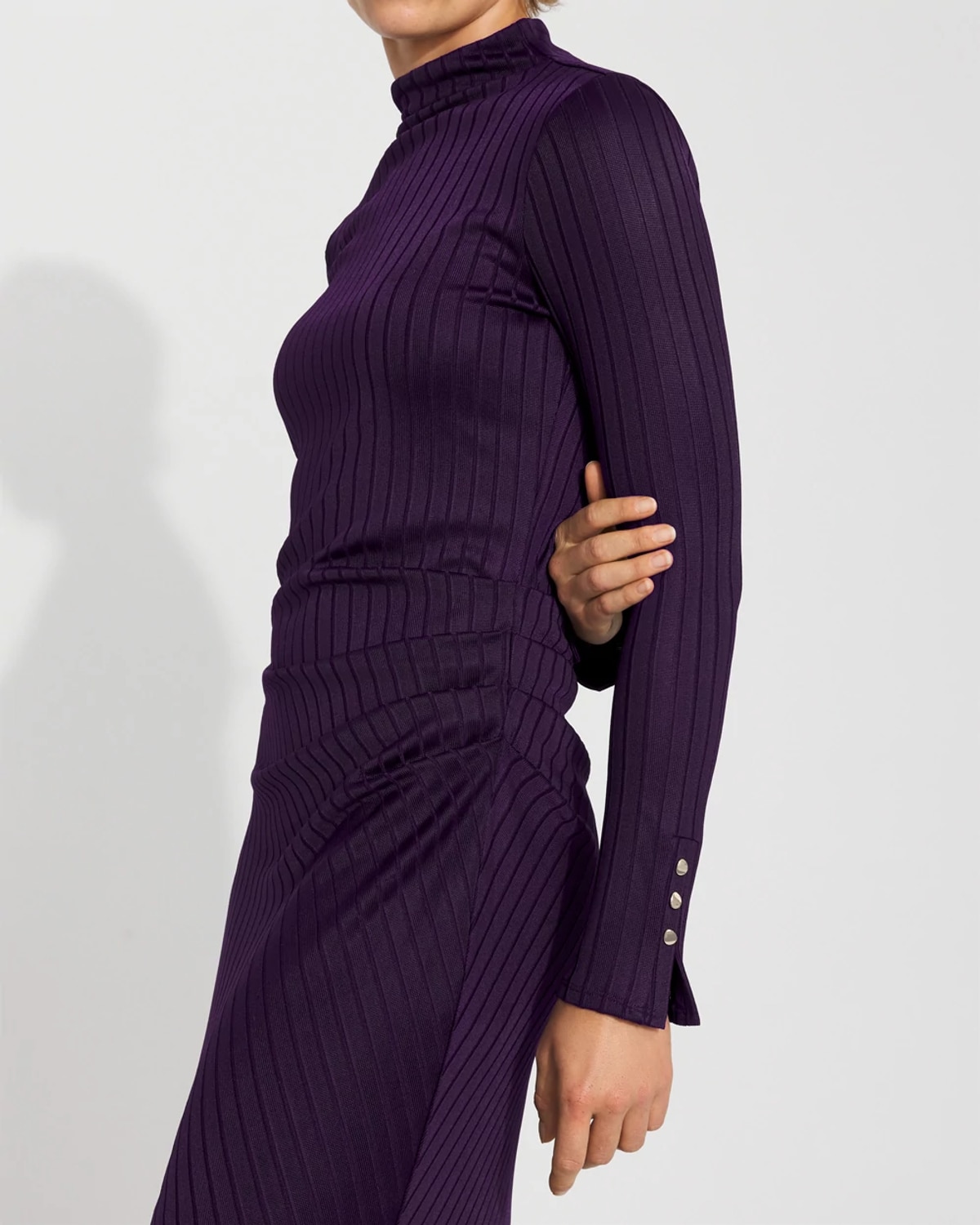White House Black Market Petite Ribbed Long Sleeve Maxi Dress In Purple
