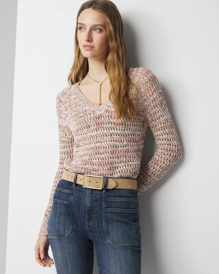 Multi-Colored Crochet V-Neck Sweater click to view larger image.