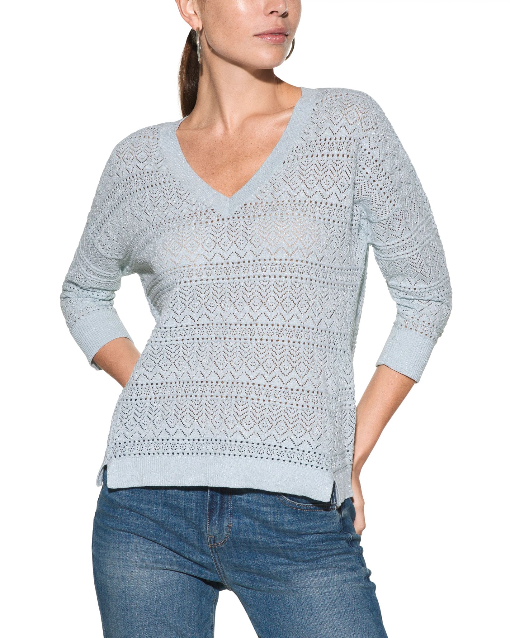 Outlet WHBM Pointelle V-Neck Pullover
