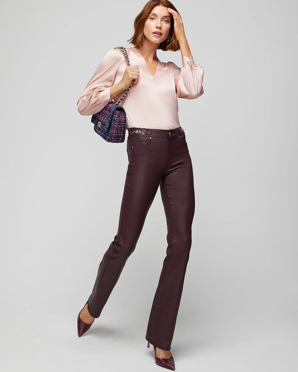Long Sleeve Topstitch Satin Blouse