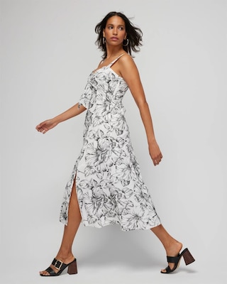 Tie-Front Embroidered Midi Dress