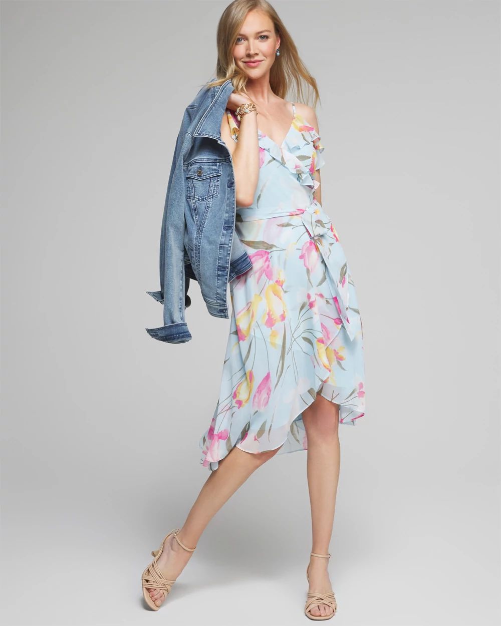 Outlet WHBM Sleeveless Ruffle Faux Wrap Dress