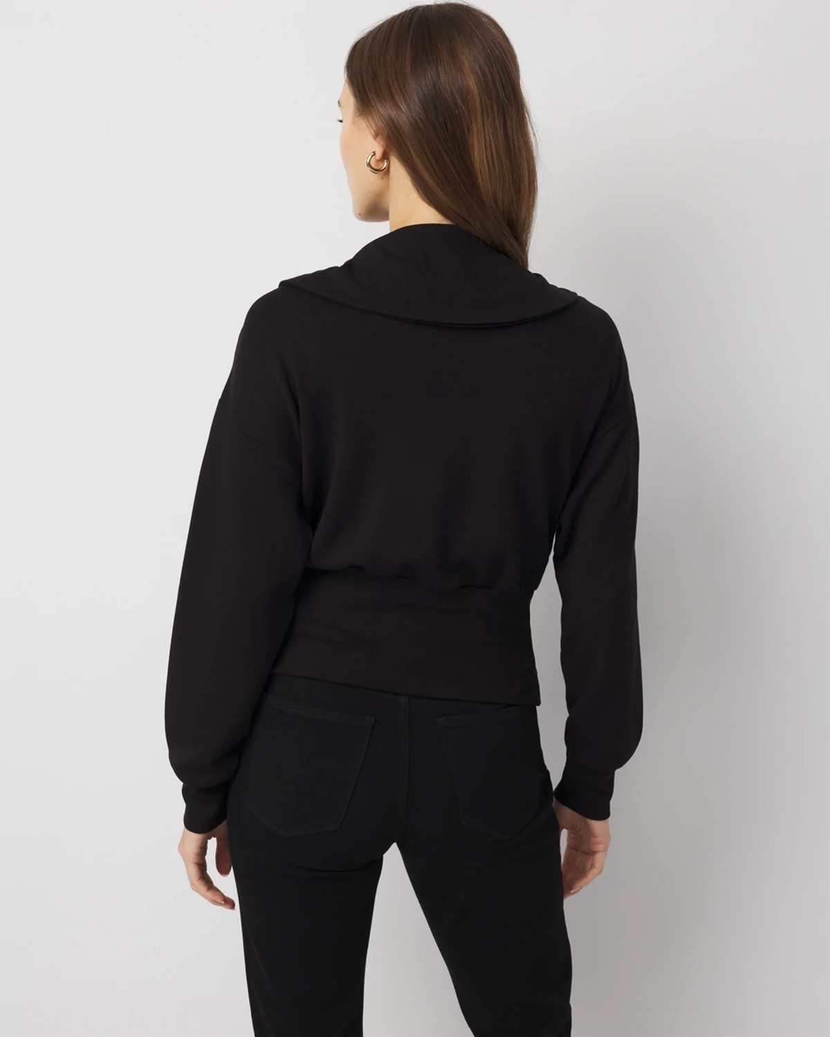 White House Black Market Ribbed Trim Zip-up Jacket In Black