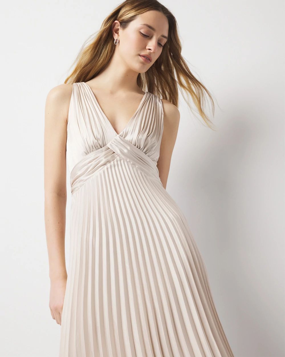 Satin Pleated Midi Dress