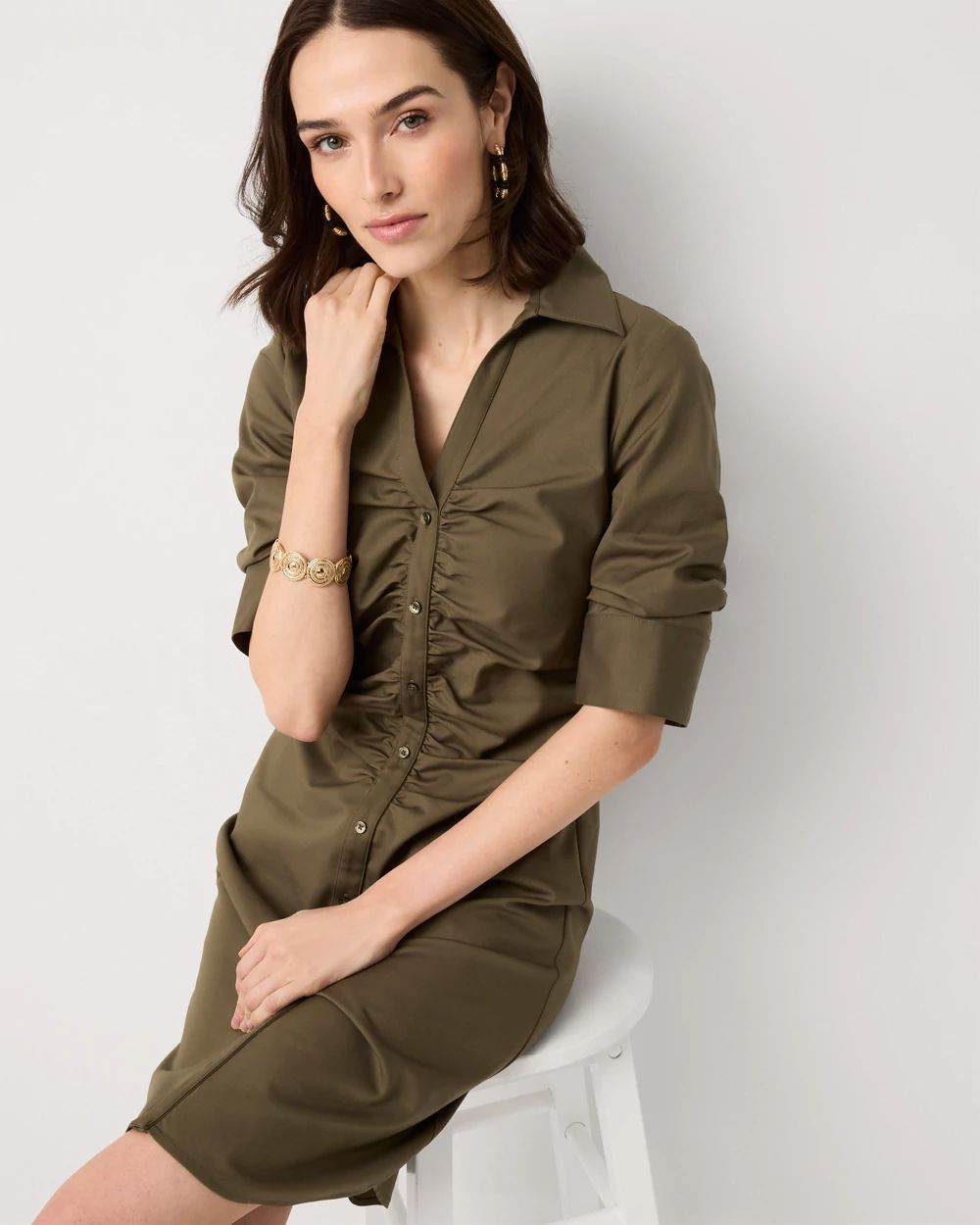 Ruched Shirt Dress click to view larger image.