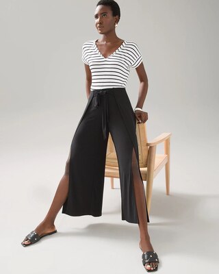 Petite Wide Leg Wrap Waist Cropped Pant