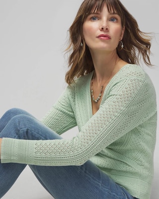 Long Sleeve Stitchy Surplice Pullover Sweater