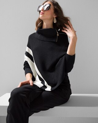 Long-Sleeve Zip-Neck Stripe Poncho