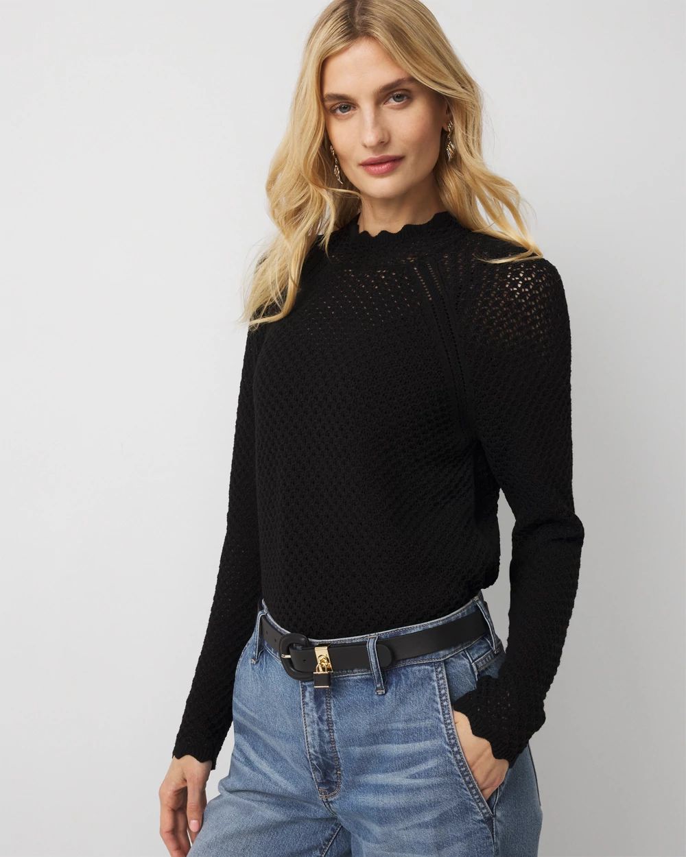 Pointelle Pullover Sweater