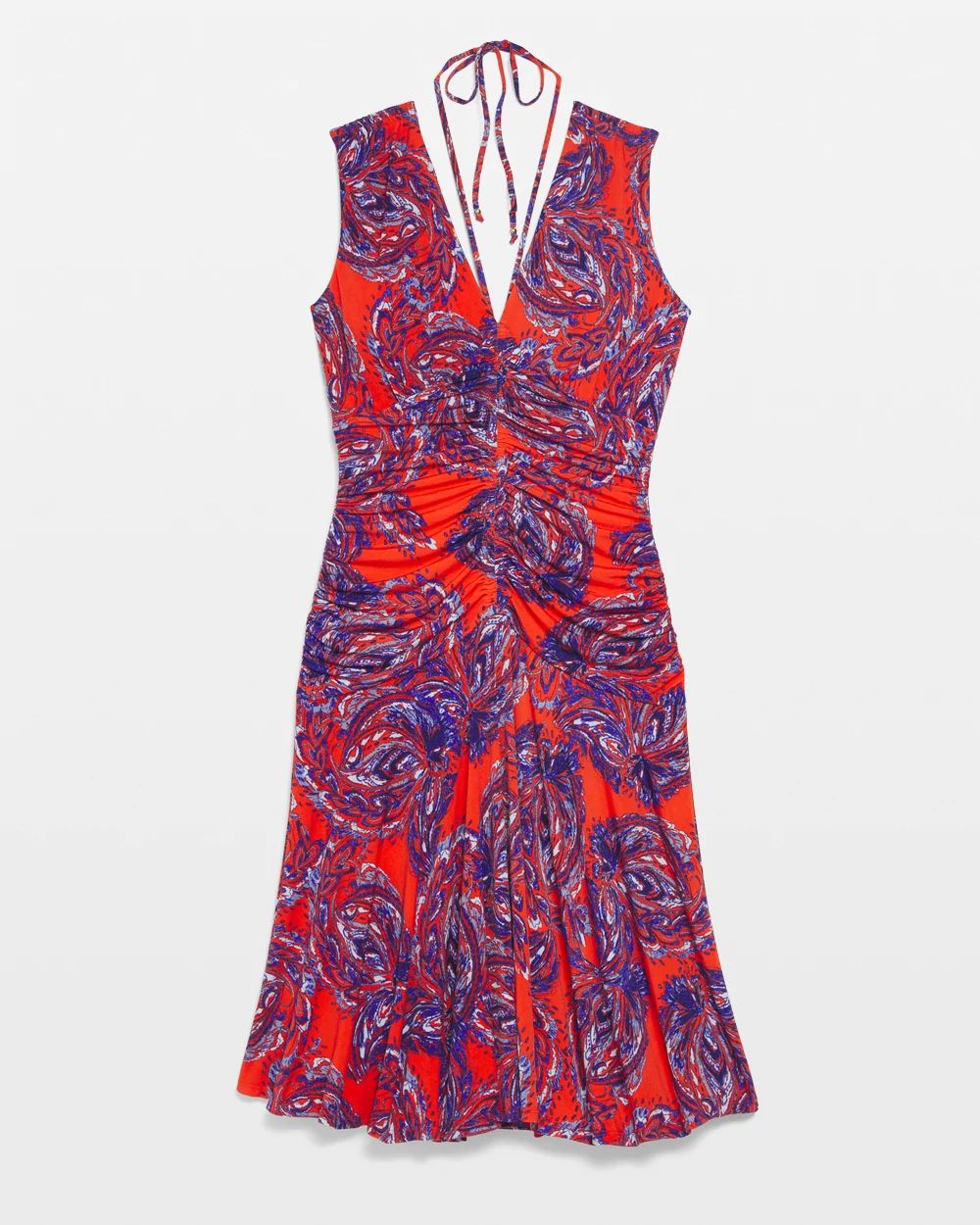 Ruched Tie-Shoulder Midi Dress