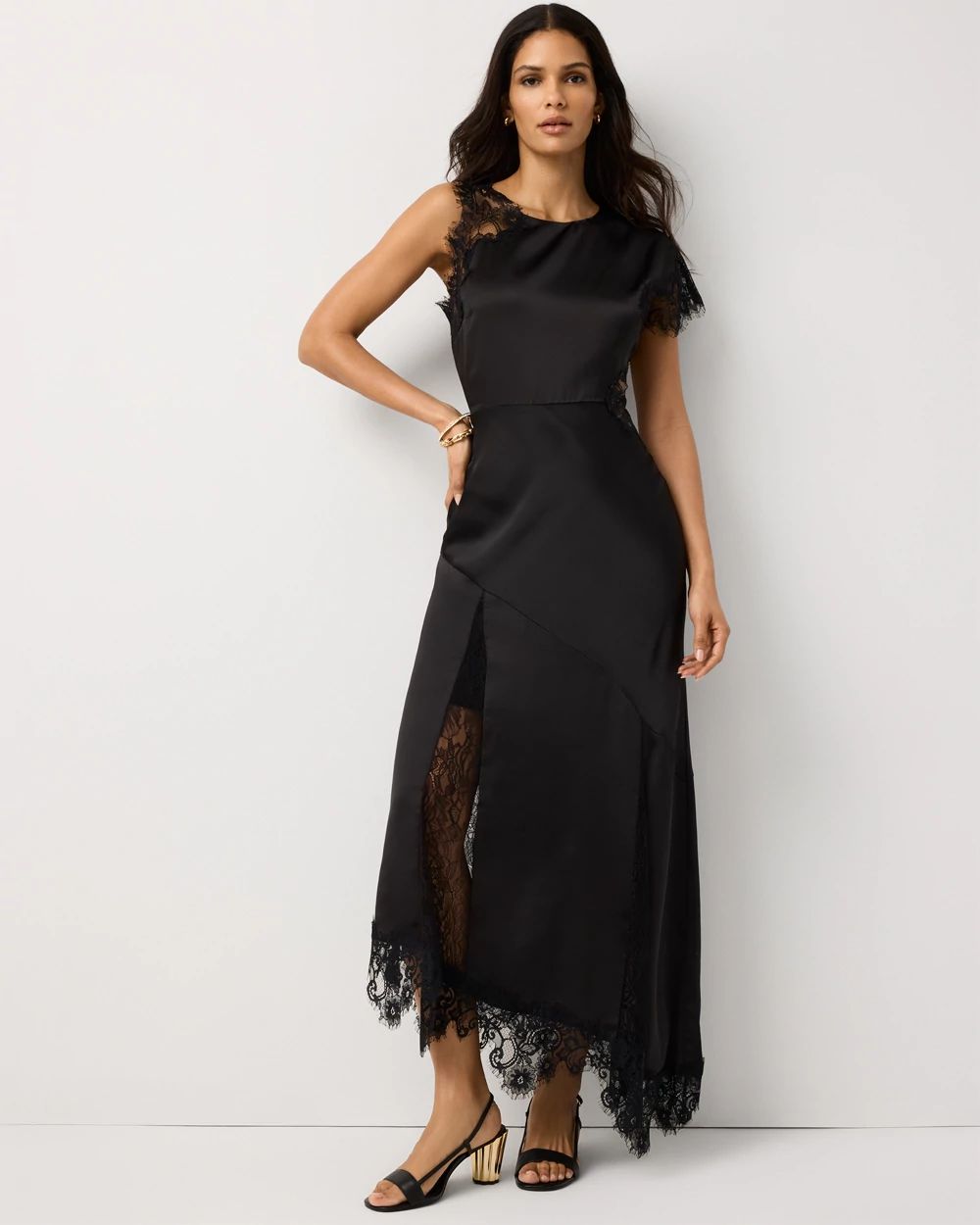 Petite Lace Detail Satin Maxi Dress