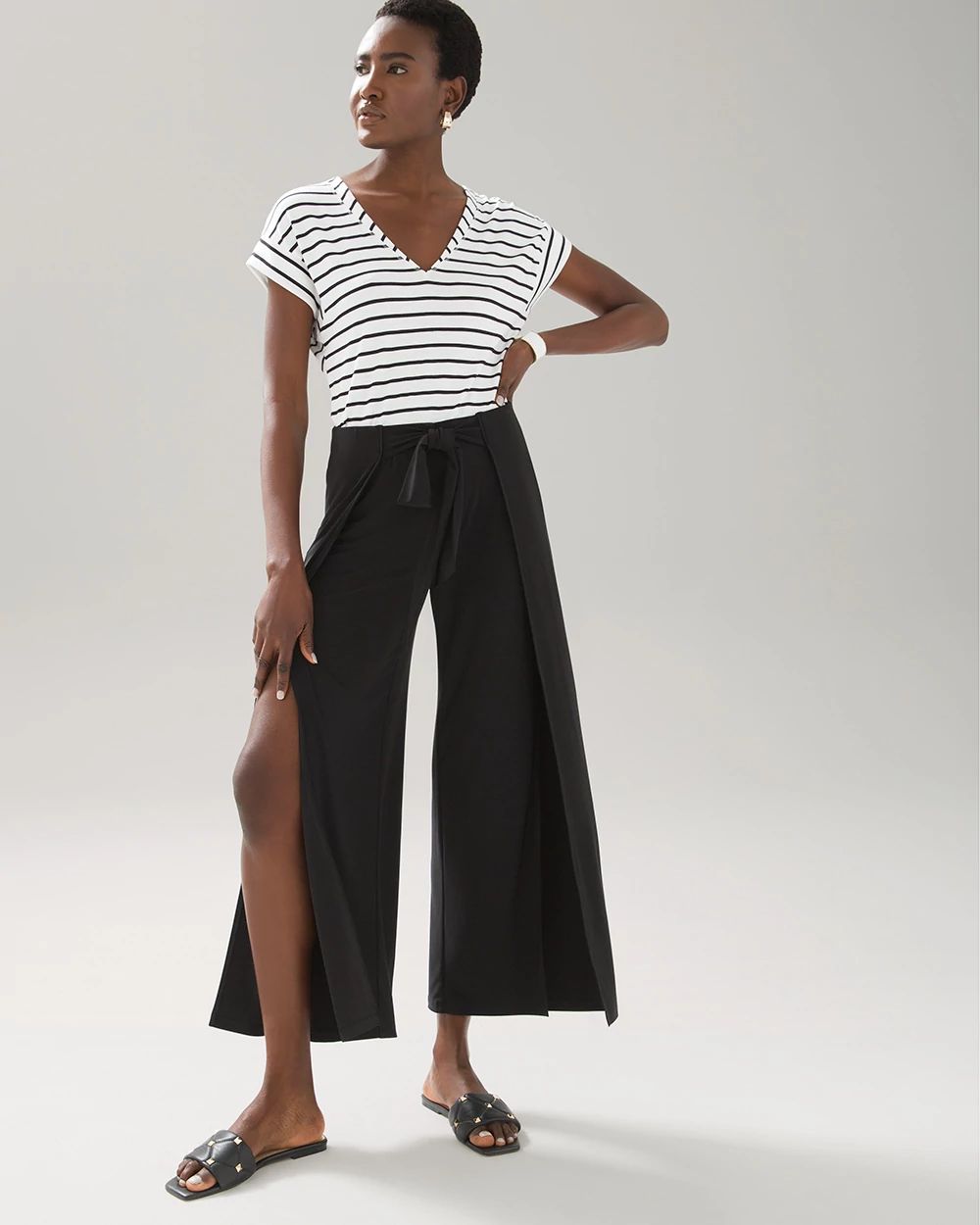 Petite Wide Leg Wrap Waist Cropped Pant